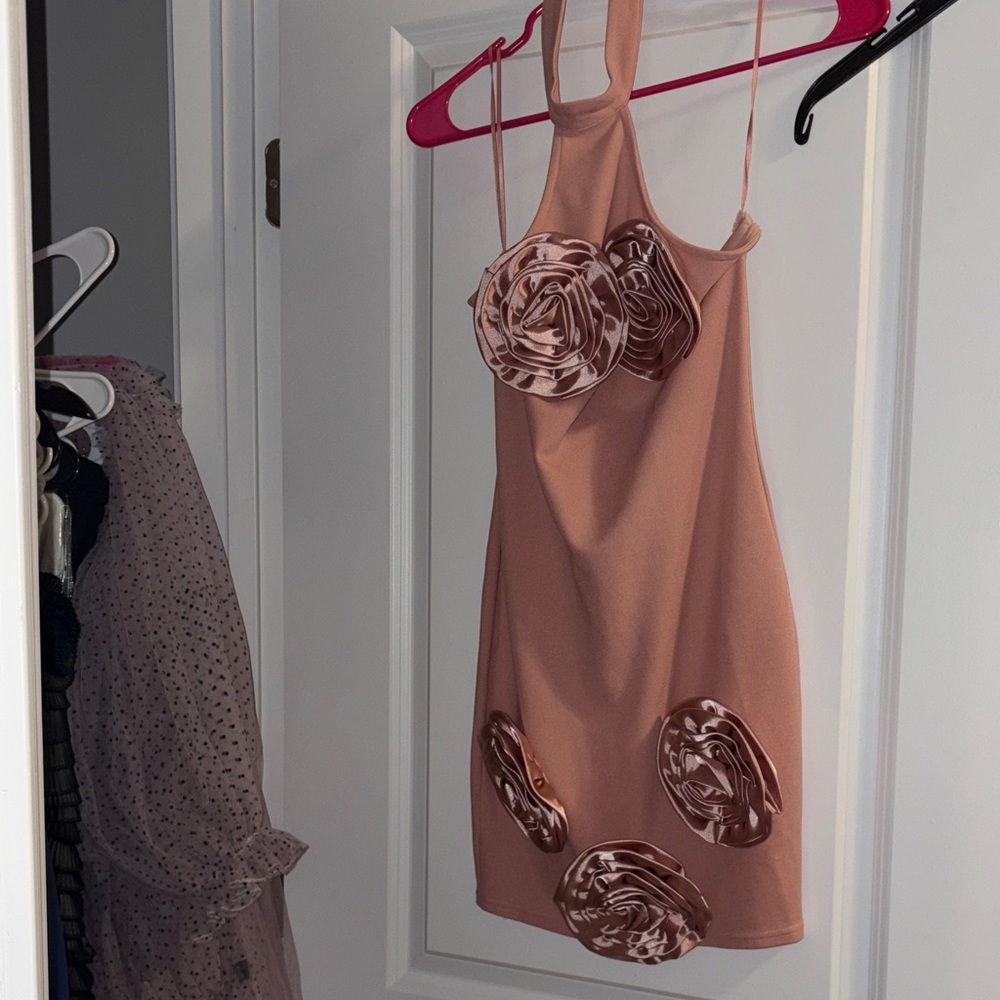 Peach Dress with Floral Accents